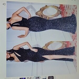 Romagic black sequin mermaid evening dress Bodycon One shoulder Stretch MED NEW…